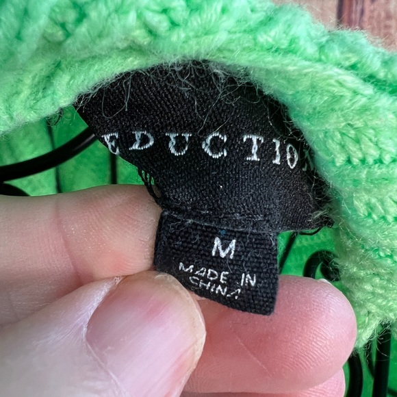 Seduction sweater, ripped lime green. Can wear one off one shoulder. Size M - Picture 5 of 8